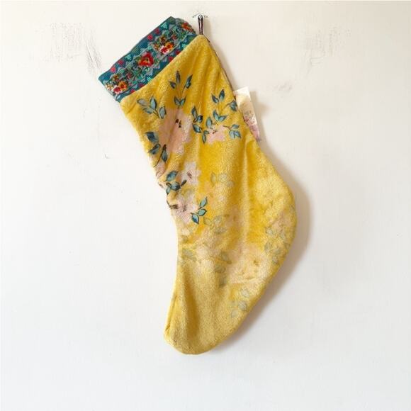 Johnny Was Other - NWT Johnny Was Reversible Yellow Floral Embroidered Christmas Holiday Stocking